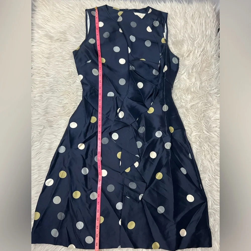 Kate Spade Bailey Women's Silk Sleeveless Dress Navy Blue Polka Dot Size 6‎